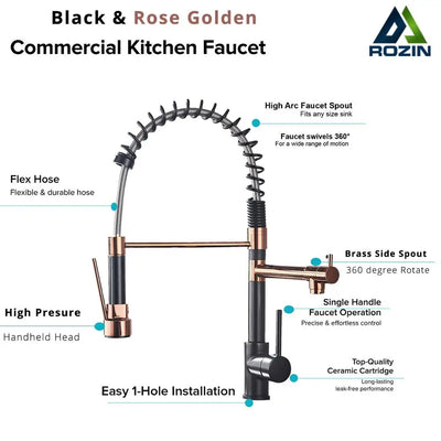 Black Spring Mixer Faucet – Hot & Cold