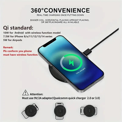 Wireless Charger Pad Stand Desktop Mobile Phone Fast Charging