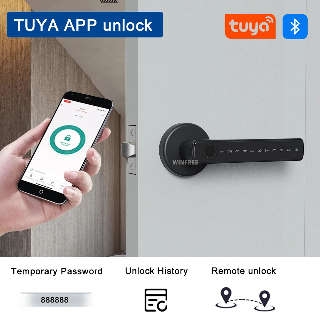 Smart Keyless Fingerprint Lock with Tuya, Bluetooth, Alexa & Google Assistant