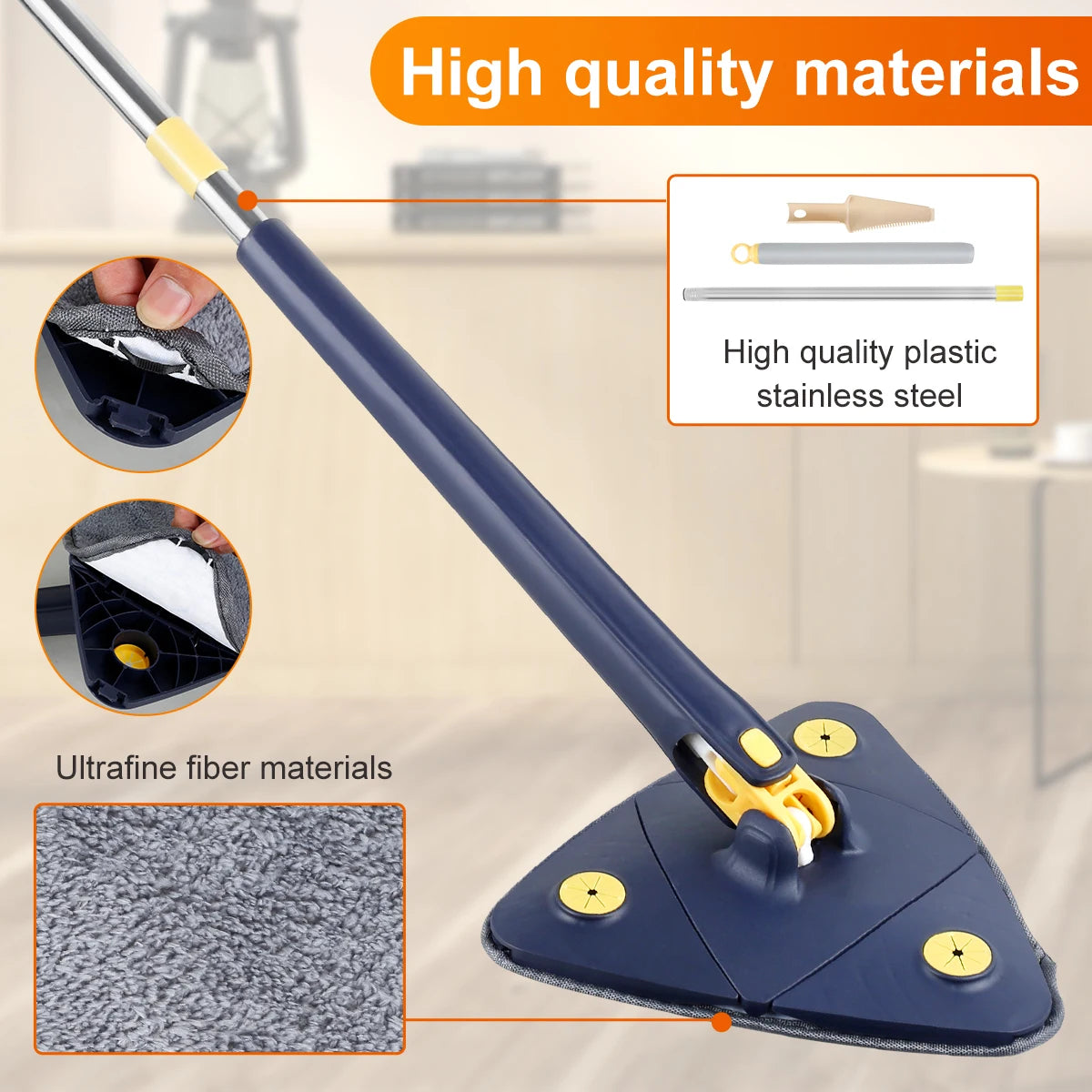 Triangle Mop 360° Rotatable Spin Cleaning Mop  Squeeze Wet