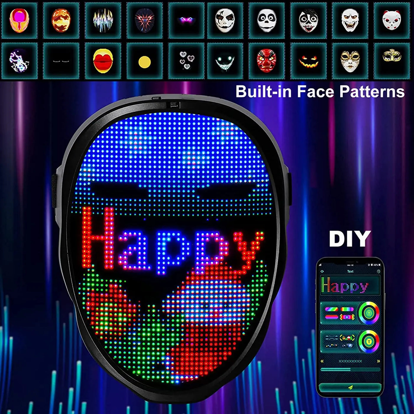 Programmable LED Halloween Mask