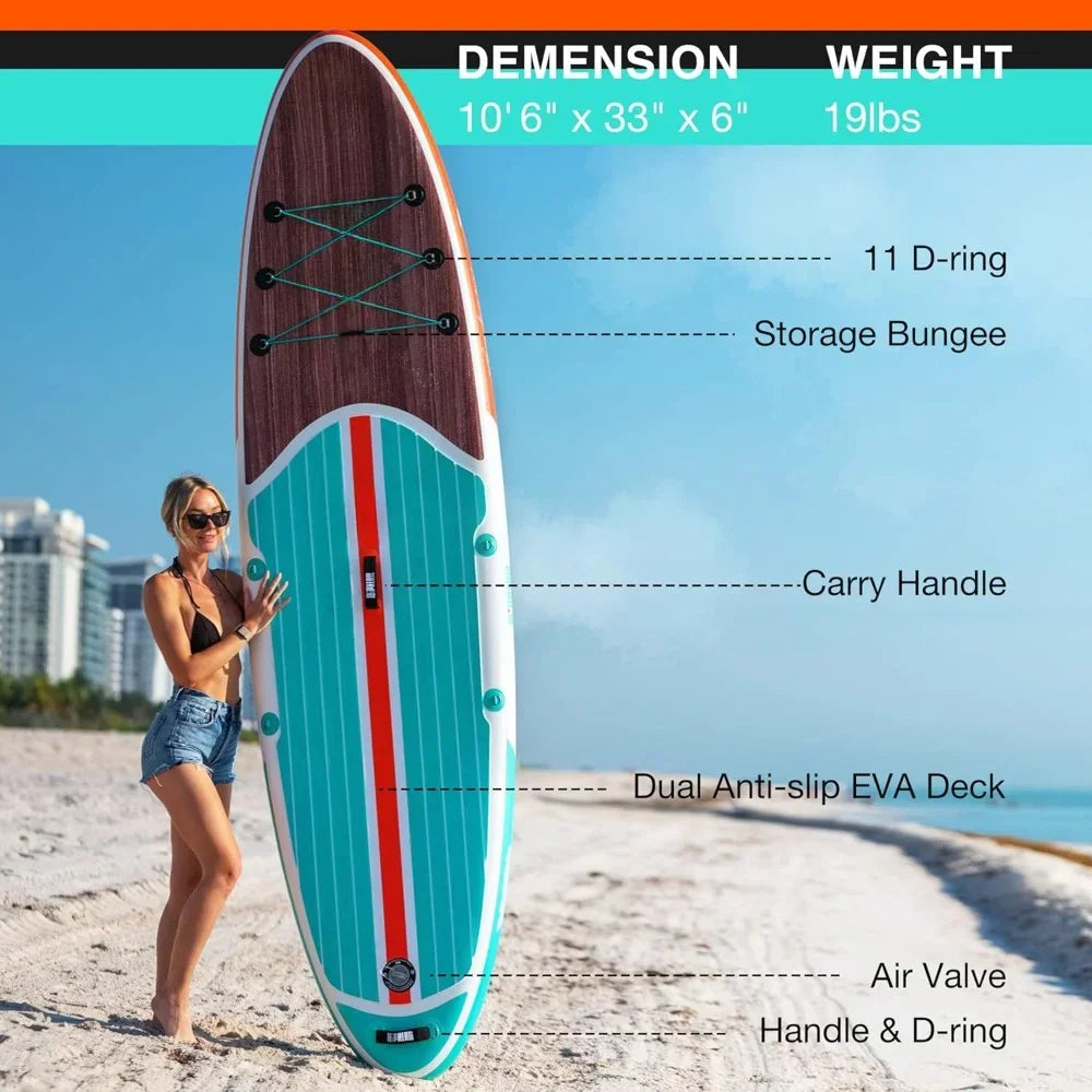 GlideWave 10'6" SUP – Ideal for Adults and Teens, with Stable EVA Deck