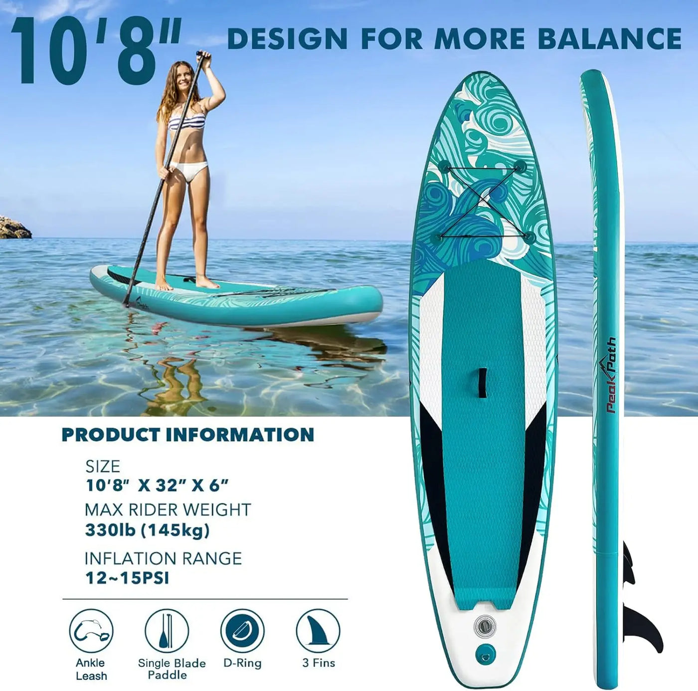 AquaBalance 6" SUP – Inflatable Stand-Up Paddle Board with Non-Slip Deck & Control Fin